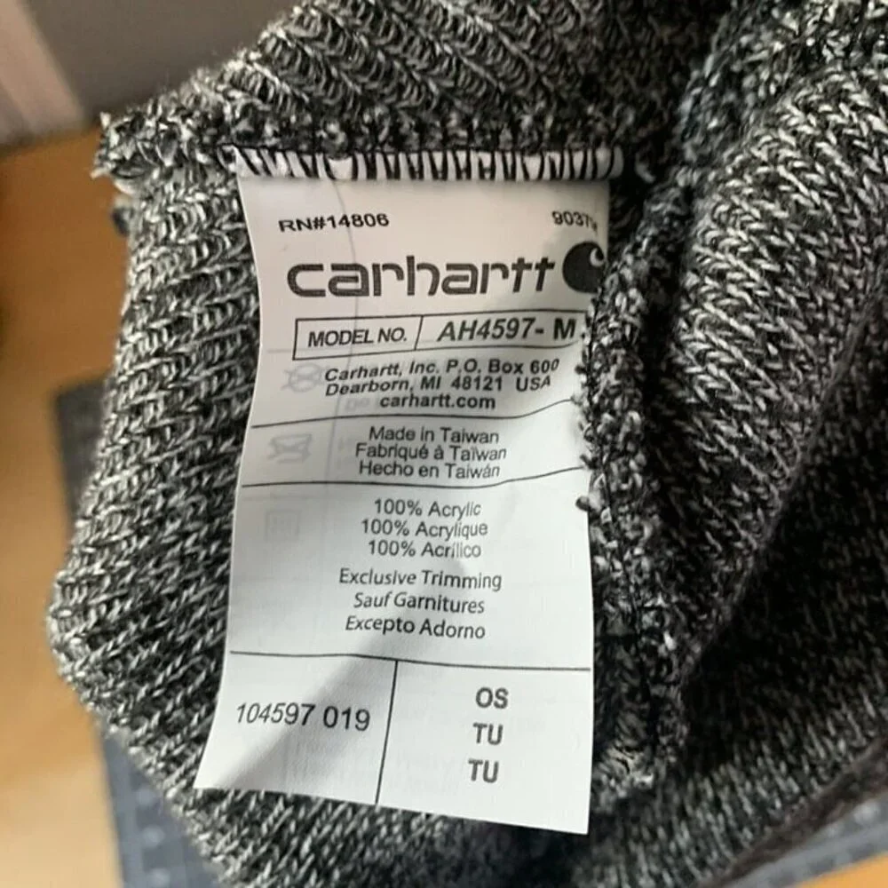 Carhartt Knit Cuffed Gray Beanie Hat Rib Knit OSFA Acrylic Embroidered